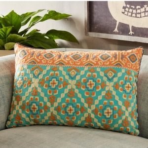 NWT Sundance Handmade Antonio Cotton Orange & Teal Pillow